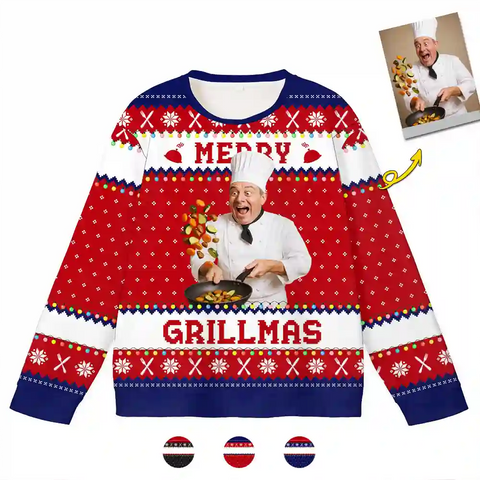 Custom Chef Christmas Ugly Sweater – Personalized Holiday Sweatshirt with Photo, Best Gift for Food Lovers