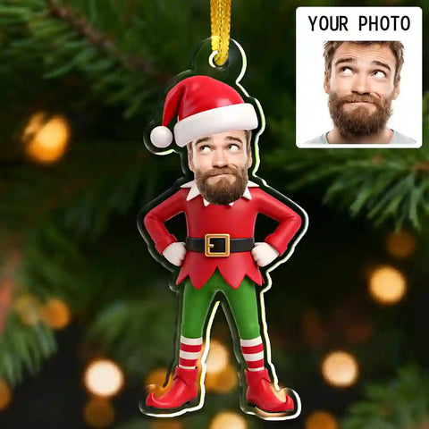 Personalized Elf Acrylic Ornament – Custom Face Christmas Decoration for Family, Kids, Couples