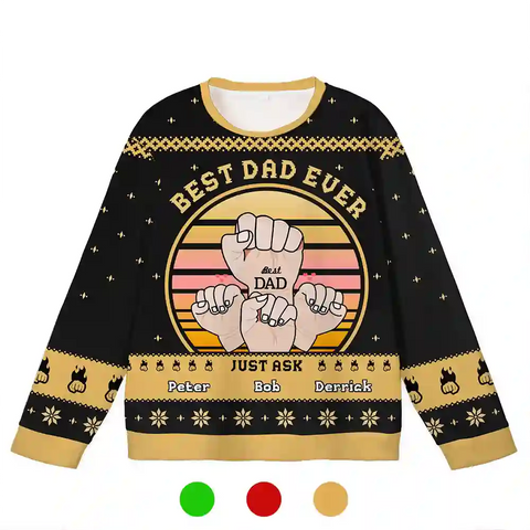 Custom Dad Christmas Ugly Sweater – Best Fist Bump with Kids, Personalized Holiday Sweatshirt, Perfect Christmas Gift for Fathers