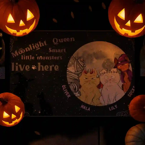 Halloween Cat Welcome Mat – Personalized Pet Name Decoration