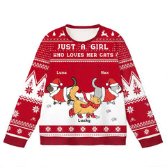 Custom Cat Christmas Ugly Sweater – Perfect Holiday Gift for Girls & Their Cats