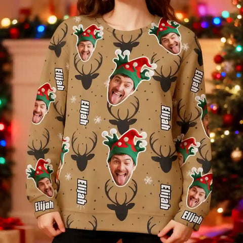 Custom Funny Christmas Ugly Sweater – Personalized  Custom Face & Name Holiday Sweatshirt