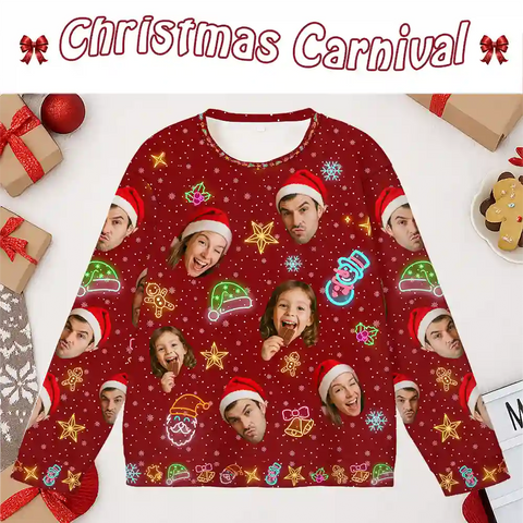 Custom Family Christmas Ugly Sweater – Personalized Holiday Sweatshirt with Neon Accents, Upload Family Photo, Best Christmas Gift