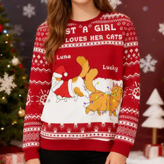 Just A Girl Who Loves Her Cats – Personalized Cat Lover Ugly Christmas Sweater