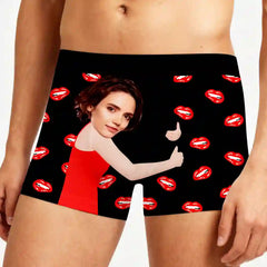 Personalized Hug Me Boxer Briefs – Custom Face Underwear with Kiss Pattern, Funny Gift for Boyfriend or Husband