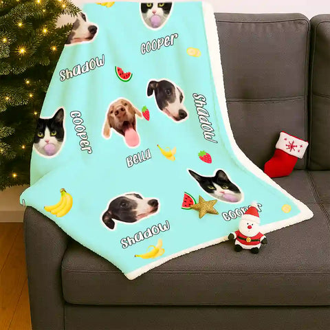 Custom Photo Pet Blanket – Cute Fruit Background Soft Flannel Throw Gift