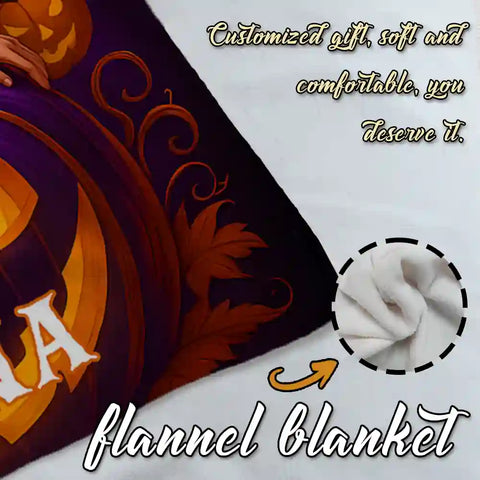 Custom Witch Queen Pumpkin Throne Photo Blanket – Personalized Portrait Flannel