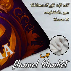 Custom Witch Queen Pumpkin Throne Photo Blanket – Personalized Portrait Flannel