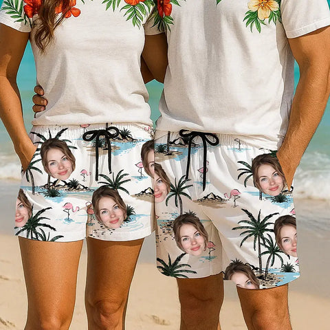 Funny Face Hawaiian Shorts – Personalized Tropical Beachwear Gift