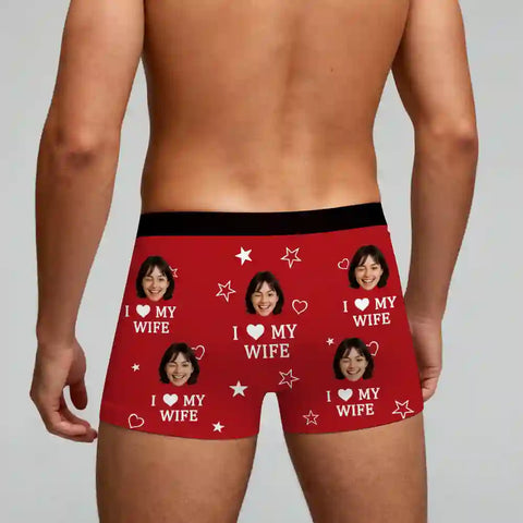 Valentine’s Day Custom Face Boxer Briefs – I Love My Wife Personalized Underwear