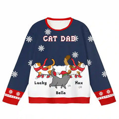 Custom Cat Christmas Ugly Sweater – Walking in the Snow, Gift for Pet Moms & Dads