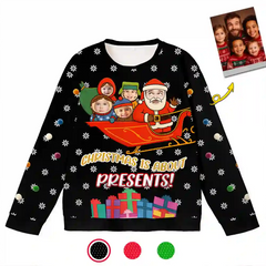 Custom Funny Santa Christmas Ugly Sweater – Personalized Holiday Sweatshirt with Kids’ Faces, Upload Photo, Unique Christmas Gift