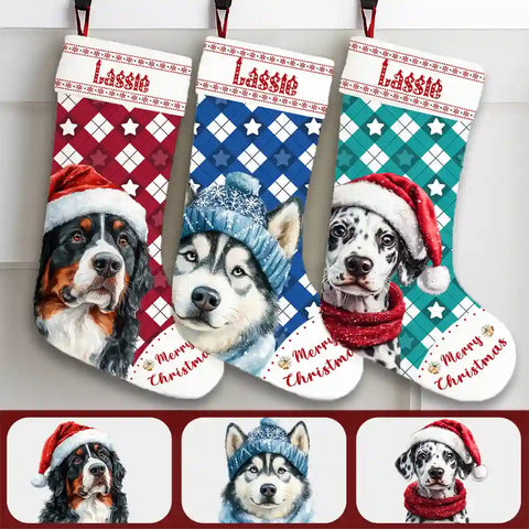 Custom Dog Breed Christmas Stocking – Personalized with Dog Name, Choose from 30+ Breeds