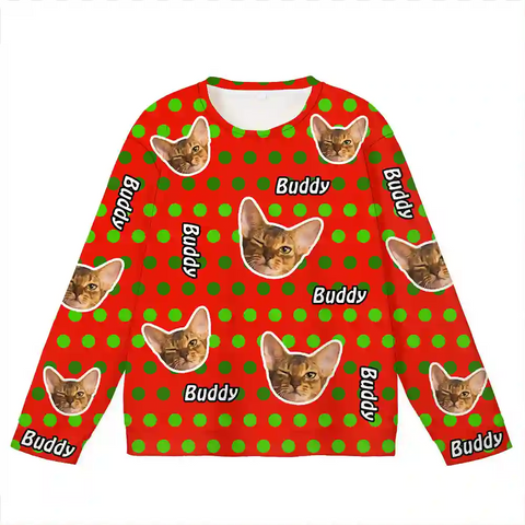 Personalized Pet Christmas Sweater – Custom Cat Face & Name Festive Design