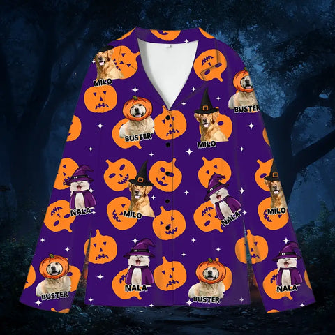 Custom Halloween Pet Pajamas – Personalized Sleepwear with Dog or Cat Photo & Name