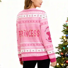 Personalized Princess Christmas Ugly Sweater – Custom Name Pink Fairytale Holiday Sweatshirt for Women
