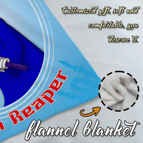 Personalized Grim Reaper Photo Blanket – Custom Scythe Design with Your Pet or Portrait
