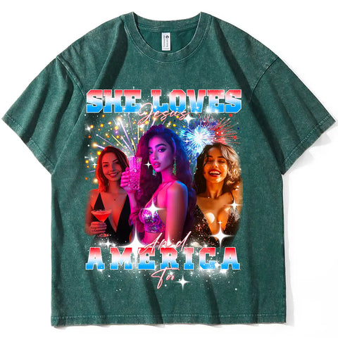 Camiseta retro personalizada del 4 de julio con cara: regalo divertido del Día de la Independencia, camiseta vintage personalizada con la bandera de EE. UU. para una familia cristiana. 