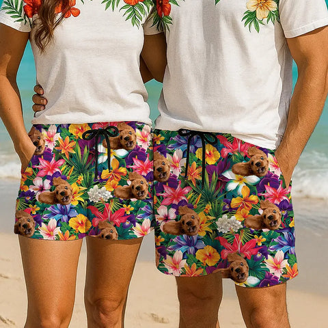 Custom Pet Face Hawaiian Shorts – Personalized Tropical Style for Pet Lovers
