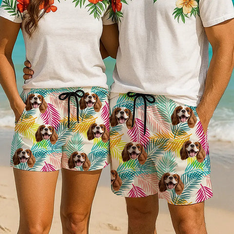 Personalized Face Shorts – Custom Tropical Summer Shirt with Your Photo