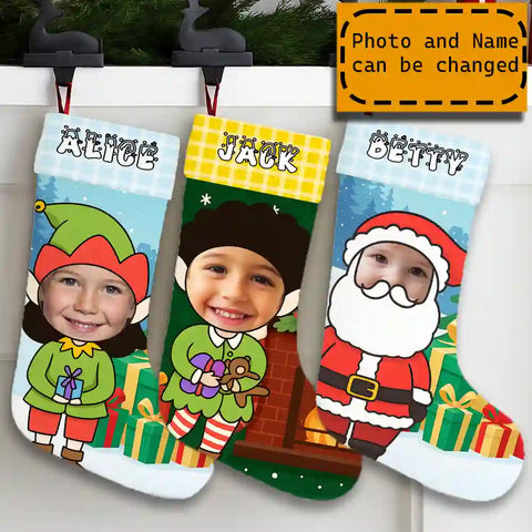 Custom Kids Christmas Stocking – Personalized with Child’s Photo & Name, Funny Holiday Gift Sock with Multiple Costume Designs