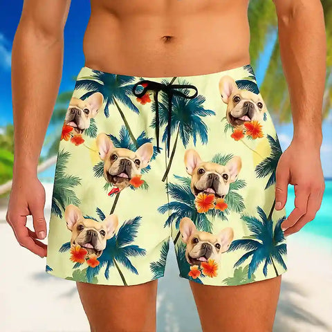 Pantalones cortos hawaianos personalizados con cara de mascota: pantalones cortos unisex para vacaciones de verano. 