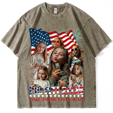 T-shirt vintage personnalisé du 4 juillet avec visage – T-shirt personnalisé pour le jour de l'Indépendance, cadeau rétro avec drapeau américain pour les familles patriotiques 