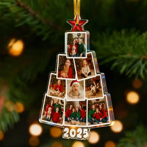 Personalized Family Christmas Tree Photo Ornament 2025 – Custom Multi-Photo Acrylic Holiday Keepsake