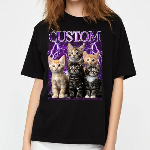 Camiseta unisex vintage con foto personalizada, sudadera con capucha para amantes de los gatos, mascotas y familiares.