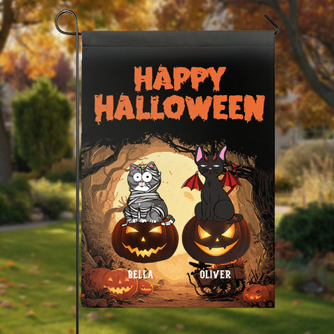 Custom Halloween Cat Flags – Personalized Pet Garden Flags for Outdoor and Home