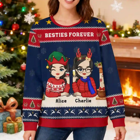 Personalized Best Friend Christmas Sweater –Custom Ugly Holiday Sweatshirt