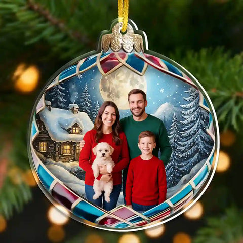 Custom Photo Christmas Acrylic Ornament – “Good Cheer Is Found With Family” Personalized Holiday Decoration