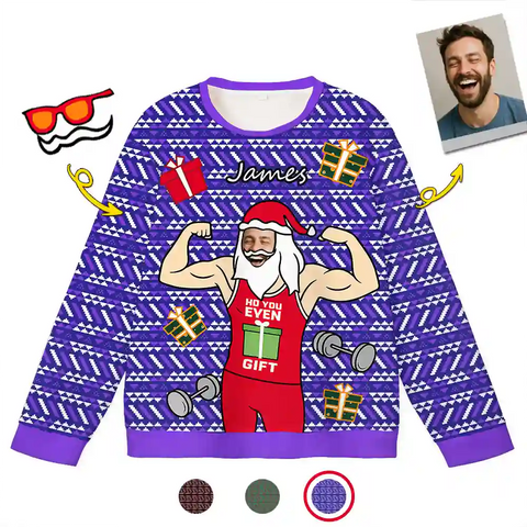 Custom Muscle Santa Christmas Ugly Sweater – Personalized Funny Holiday Sweatshirt with Photo