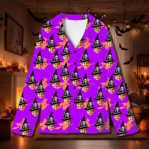 Personalized Witch Family Pajamas – Halloween Sleepwear with Witch Print & Hats