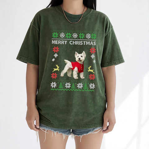 Custom Retro Christmas Pet Photo T-Shirt
