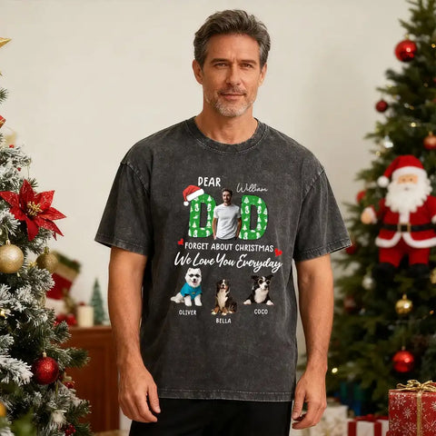 Personalized Christmas T-shirts for DAD/MOM - customizable with photos of the owner and pet.