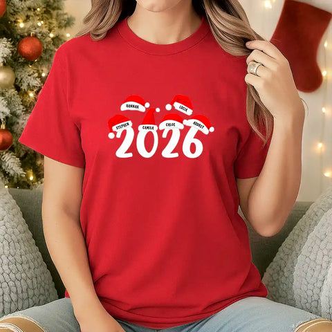 Personalized Christmas family sweatshirts—printed with names and years