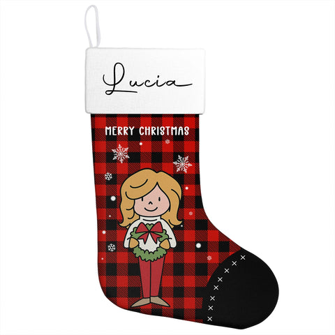 Personalized Christmas stockings with custom cartoon family character designs