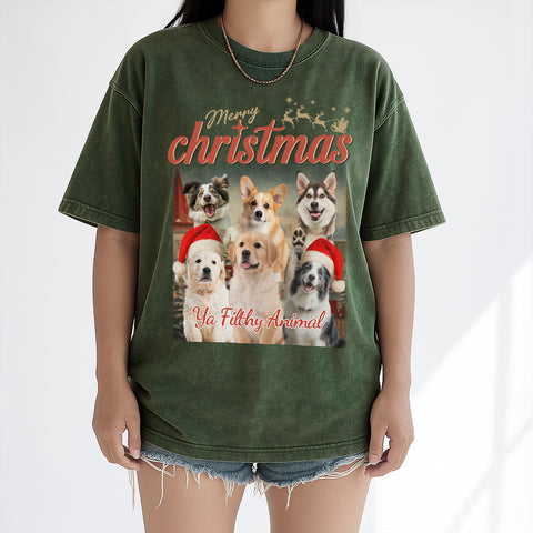Personalized Christmas Vintage T-shirts - Upload your pet's photo to customize
