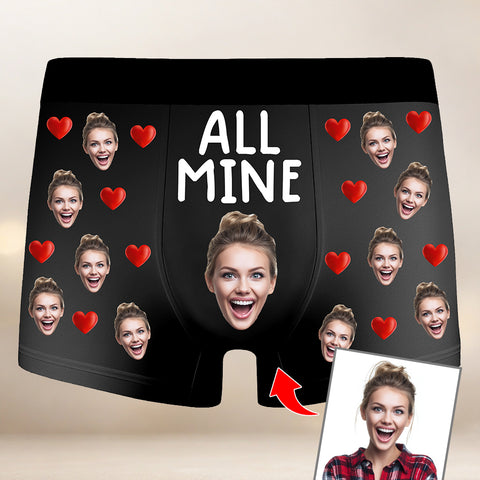 Customized "All Mine" Photos - Personalized Men's Boxer Briefs for Couples - Christmas Gift, Valentine's Day Gift