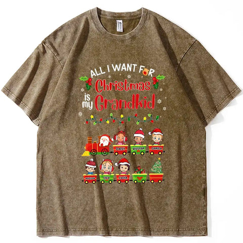 Personalized All I Want For Christmas Is My Grandkid Vintage T-Shirt – Custom Kids & Names
