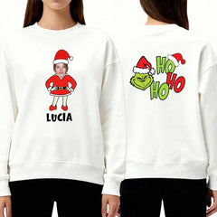 Personalized Christmas family sweatshirts with photo uploads and custom names – Designed by Ho Ho Ho