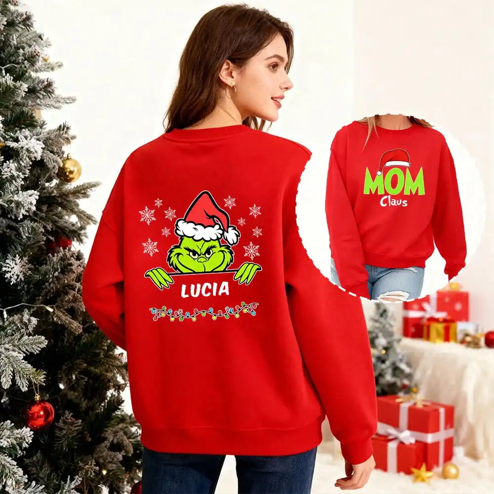 Personalized Grinch Mom Claus Christmas Sweatshirt-02