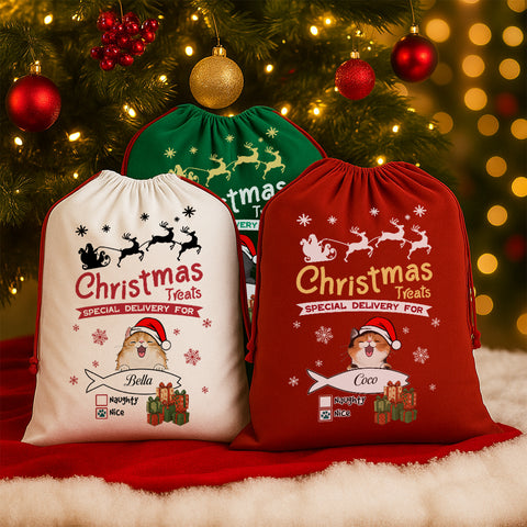 Personalized Christmas Cat Drawstring Gift Bag