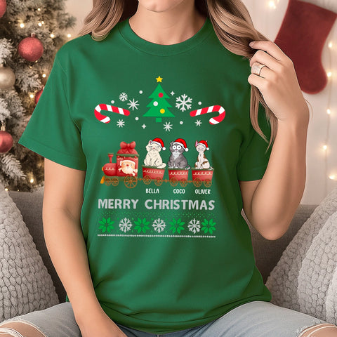 Custom Christmas pet t-shirts, sweatshirts, hoodies - choose cat breed, expression, and name