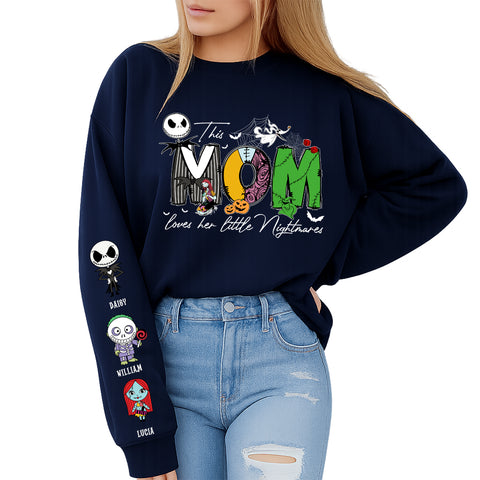 Customize this mom love her nightmare sweatshirt, personalized Halloween sweater, Halloween gift