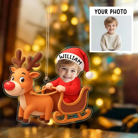 Personalized Reindeer Christmas Acrylic Ornament with Baby Photo