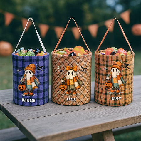 Personalized Halloween Candy Bag – Character with Pumpkin Lantern & Custom Name