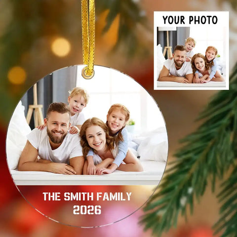 Custom Family Photo Round Acrylic Christmas Ornament