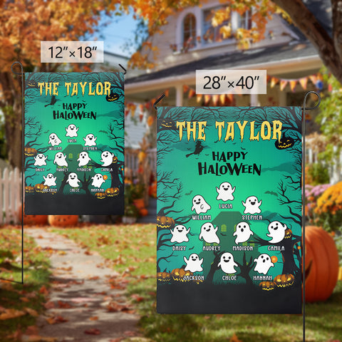 Personalized Halloween Ghost Family Garden Flag – Custom Name Yard Decor